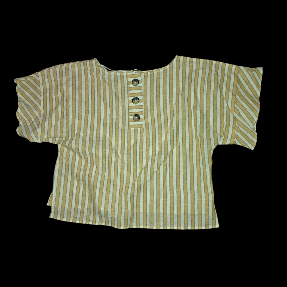 Harve Benard Linen Blend Button Back Striped Top Boxy Tee Shirt XL